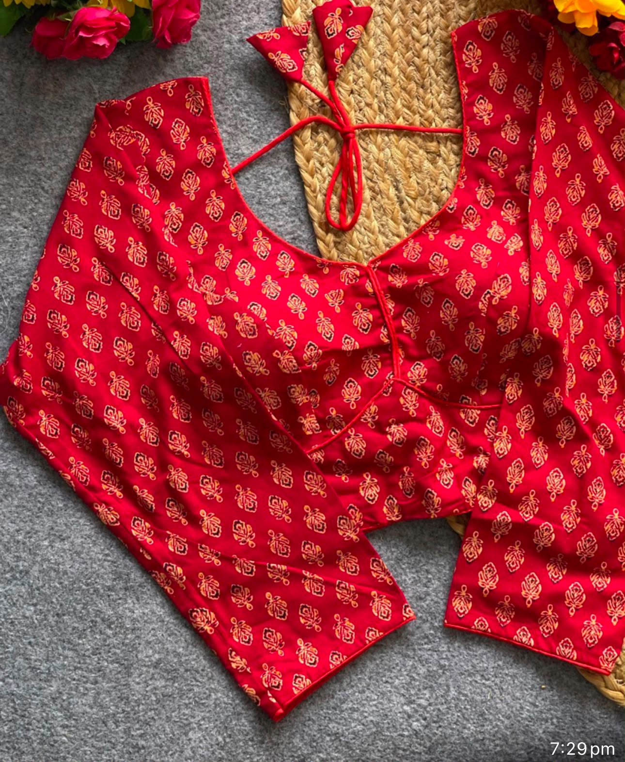 Ajrakh Printed Saree Blouse / Crop Top